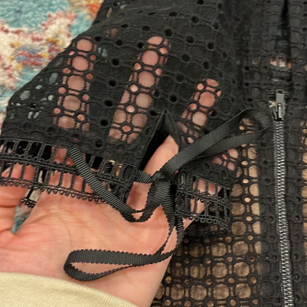 Black Self Portrait Eyelet Peplum Top - Picture 9 of 12